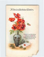 Postcard Embossed Flower & Vase Print ALoving Birthday Greeting picture