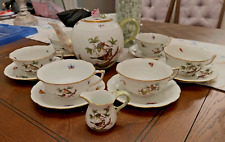 Herend Rothschild Bird Porcelain Tea Set w/Tea Pot Creamer & 6 Tea Cups picture