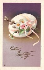 1914 Easter Greetings Is There Tide Holiday Egg With Flowers Vintage Postcard picture