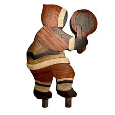 Vintage Carved Inlaid Wood Miniature Figure (missing Stand ) Alaska Inuit picture