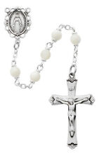 5MM Bead Sterling Silver Center And Crucifix Genuine Mother Of Pearl Rosaries picture