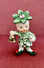 Vintage 1956 Napco Christmas Poinsettia Holly Boy Ornament/ Figurine 3.5”H picture