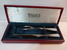 Wallace Silversmiths Stainless Steel Carving Set Fork And Knife Cherry Wood Box  picture