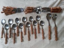Vintage 47 Pc Wood Handled Silverware Stainless Taiwan picture