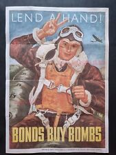1941 WW2 AMERICA PILOT AIRCRAFT BUY WAR BONDS BOMBER PLANE PROPAGANDA POSTER 732 picture