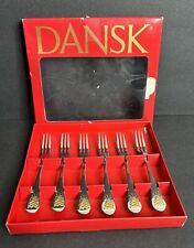 6 Dansk Silhouette Gold Pine Stainless Steel Cocktail Forks Christmas Trees picture