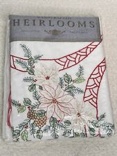 Vtg Rare Handcrafted Heirlooms 100% Cotton Table Linens Christmas 68”x 120” picture