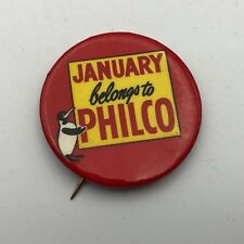 Vtg January Belongs To PHILCO Radio Advertising Badge Pinback Pin Penguin    B8  picture