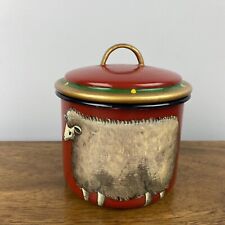 Emma Hunk Hand Painted Enamel Pot Bread Bin Canister Small Sheep Lid Red Cottage picture
