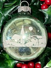 VINTAGE Mercury Glass SHINY BRITE Stenciled CHURCH SCENE Christmas Ornament picture