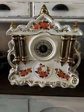 Narco Mantle Clock ~Porcelain ~ Vintage Beautiful Orange/Bro flowers. gold trim. picture