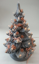 Vintage Retro 1980s Grey & Peach Flower Ribbons Ceramic Christmas Tree 17 Lights picture