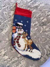 Imperial Elegance Hand Embroidered Needlepoint Christmas Stocking Snowman 13” picture