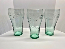 Vintage Set of Three 16 ounce Coke Glasses in Libby Georgia Green Textured Glass picture