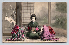 Three Japanese Women in Kimonos Hand Colored Postcard picture
