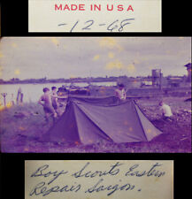 1968 Slide Photo Vietnam Boy Scouts Eastern Saigon Tents Camping River Navy Boat picture