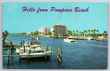 Vintage Postcard FL Pompano Beach Boats Docks Hotels Chrome ~10288 picture