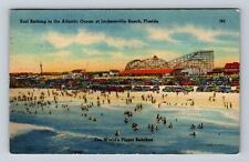 Jacksonville Beach FL-Florida, Surf Bathing, Antique, Vintage c1947 Postcard picture