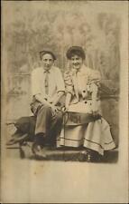 RPPC tropical studio real photo young couple pennant S.H. ~ California? Florida? picture