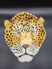 Vintage Made in Italy Stamped Pottery Leopard Cat Animal Face Head Trinket Dish picture