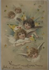 Antique 1905 Postcard Easter Cherub Angel Faces Stars HTL Die Cut Hold to Light picture