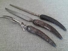 3 Pc Antique Cutlery Knife Antler Handle Bull Deer Buck L.F. And Co Fork Knife  picture