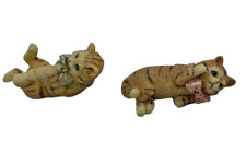 Tabby Cats Kittens Figurine Lot 2 Resin Country Display Collectible Bow Playing  picture