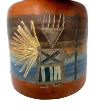 Seminario Urubamba Redware Pottery Candle Holder Petroglyphs Handmade In Peru  picture