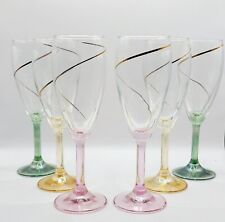 VTG Cristalleria Fratelli Fumo Stemmed Champagne Flutes Set 6 Pink Yellow Green picture