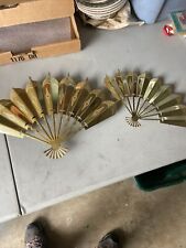 Home Interiors Set 2 Brass Fans Gold Metal 1176 Wall Hanging New Decor Vintage picture