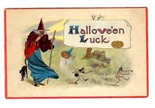 c1913 Samson Brothers Halloween Postcard Witch, Black Cat, Zombies picture