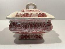 Antique Beautiful porcelain ￼Red And White Stoneware Bowl Porcelain soup terrine picture