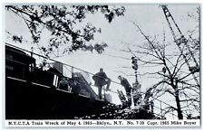 c1920 NYCTA Worktrain Wreck Workman Atop Structure Clearing Brooklyn NY Postcard picture