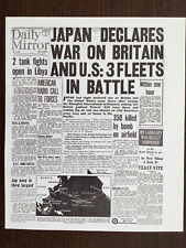 SMALL POSTER/NEWSPAPER PAGE(8.5”x 7”) 1941 JAPAN DECLARES WAR ON BRITAIN & U.S. picture