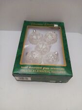 VTG Commodore Christmas Classics Hand Decorated White Glitter Ornaments Romania picture