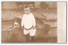 c1910's Child Collie Dog Porch Rocking Chair RPPC Sheep Dog Photo Postcard picture