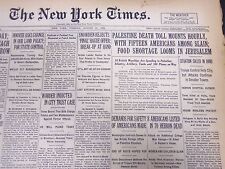 1929 AUGUST 27 NEW YORK TIMES - PALESTINE DEATH TOLL MOUNTS HOURLY - NT 5282 picture