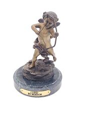Cupid By Houdon Vintage Bronze Cherub Cupid Baby Angel Wings 1980 Signed Marble picture