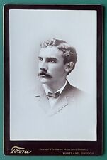 Antique Victorian Cabinet Card Photo Handsome Man With Mustache Portland, OR picture