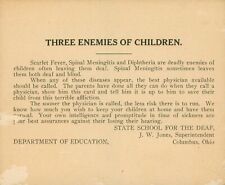 c1925 Ohio State School For The Deaf Education Card Three Enemies Of Children  picture