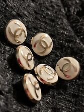 6 Round White And Golden Color Metal Chanel Buttons, 18mm, No Stamp picture