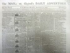 rare 1791 newspaper NEGR0 SLAVE REVOLUTION IN HAITI BEGINS Toussaint L’Ouverture picture