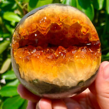 520g Natural Citrine geode quartz  crystal open smile sphere Museum Collection picture