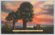 Brunswick Georgia, Beautiful Sunset Along the Shore, Vintage Postcard picture