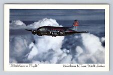 Airplane - TWA Boeing Stratoliner In Flight, Antique Vintage Souvenir Postcard picture