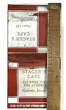 Rare Early Greene Iowa Advertising Matchbook Cafe Restaurant Stager's Vtg IA USA picture