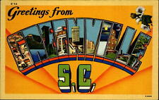 Greetings from GREENVILLE South Carolina SC~large letter linen~1940s postcard picture
