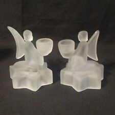 2 VTG Frosted Clear Glass STAR & ANGEL Taper Candle Holders Not Identical Read picture