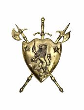 Coat of Arms Royal Lion Large 31” Brass plaque Crest Shield Vintage Office Decor picture