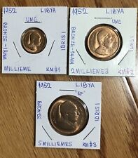 1952 Libya 1,2,5 Milliemes Set Of 3 HIGH GRADE Bronze Coins-Idris I-KM#1,2,3 picture